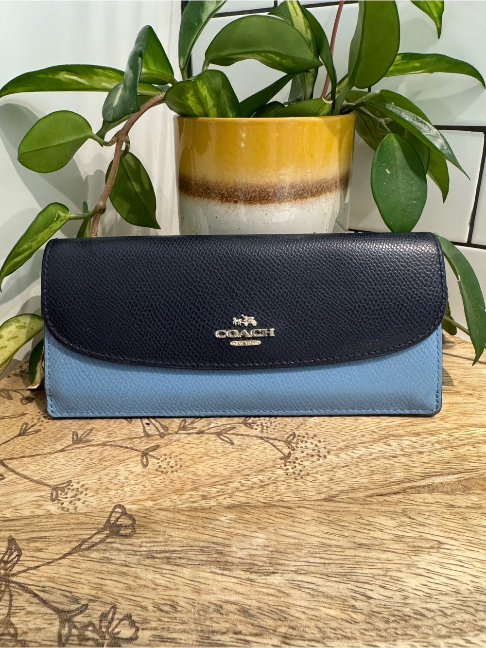 COACH Two-Tone Navy and Light Blue Continental Wallet